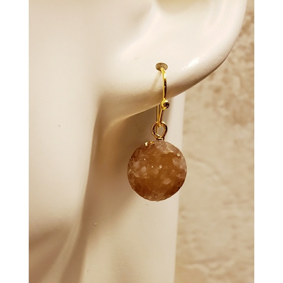 Blush and Gold Druzy Drop Earrings - Picture 2 of 4